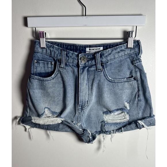 One Teaspoon Legend Distressed High Waist Mom Fit Mid Length Short Sz 23 EUC‎ - Picture 3 of 11